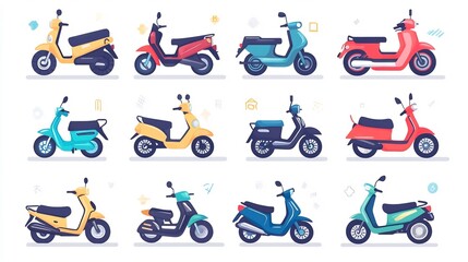 Colorful Scooters and Mopeds in Urban Setting Showcasing Mobility and Lifestyle