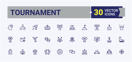 Tournament vector line icon set. Containing rival, tug of war, battle, trophy, game, feat and more. Perfect for logos and infographic. Solid line editable stroke. © Rubbble
