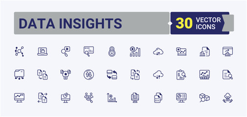 Data Insights modern icon. It contains symbols to statistics, performance, analytics, info, structure, processing and more. Line symbol. Vector line and solid icons.