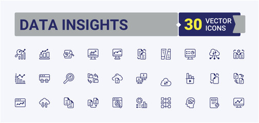 Fototapeta premium Data Insights modern icon. It contains symbols to statistics, performance, analytics, info, structure, processing and more. Line symbol. Vector line and solid icons.