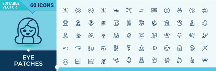 Eye Patches icon set. Included icons as seaweed, gel, eye, girl, hydrogel, health. Isolated icon. Solid line editable stroke. Vector line and solid icons.