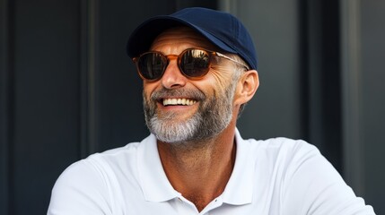 Obraz premium A man wearing sunglasses and a cap.