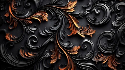 Mesmerizing Swirling Abstract Art with Ornamental Filigree Pattern in Dark Metallic Tones