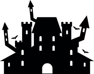 Silhouette minimalistic flat design horror castle. Horror house attraction, Halloween decoration element