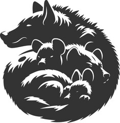 A hyena resting with its pack, curled up together vector animal silhouette