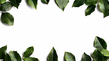 Fototapeta premium Green Leaves Frame on White Background