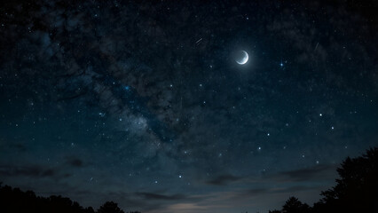 Fototapeta premium A night sky full of stars and a blue moon