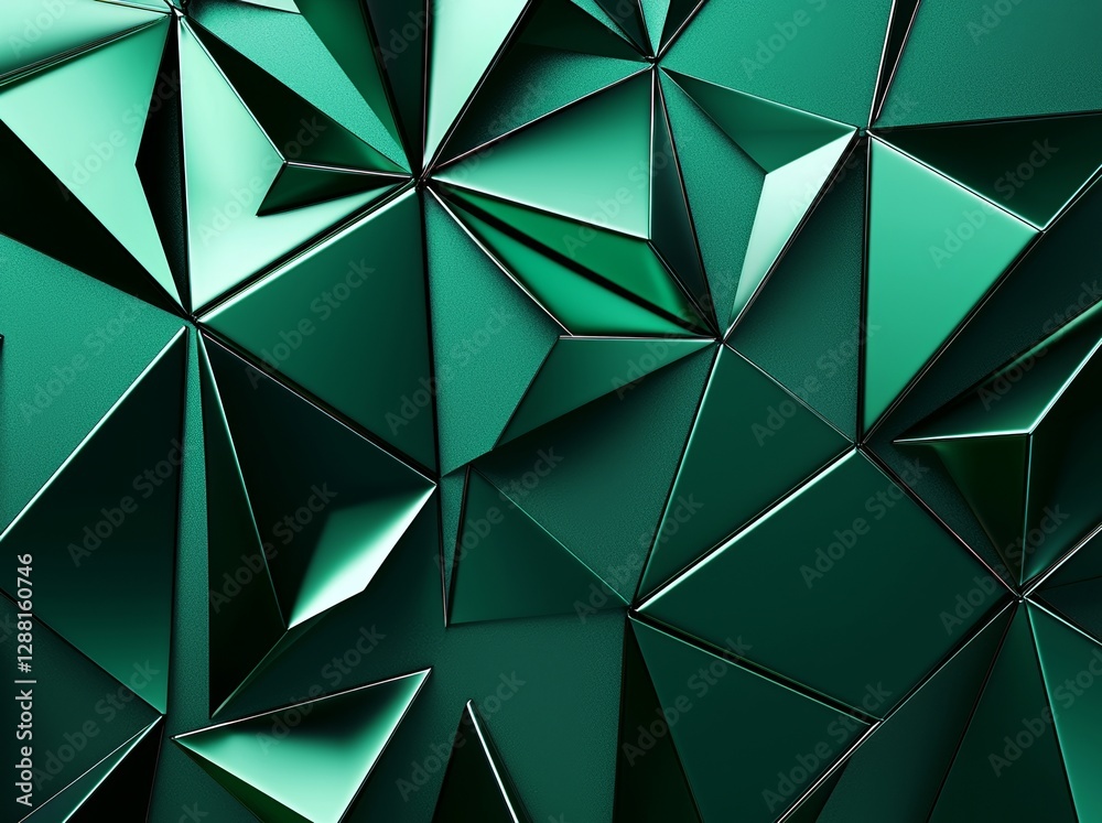 Poster emerald green geometrical patterns form a low polygonal texture in a 3d abstract faceted background 