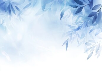 Obraz premium The banner features pale blue leaves in a botanical design with a floral pastel watercolor border frame