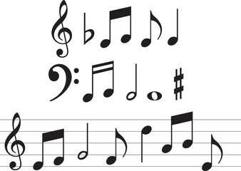 Vector musical melody with floating notes on staff lines. Elegant music score illustration for banners, posters, greeting cards, backgrounds, and creative projects