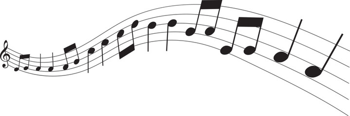 Vector musical melody with floating notes on staff lines. Elegant music score illustration for banners, posters, greeting cards, backgrounds, and creative projects
