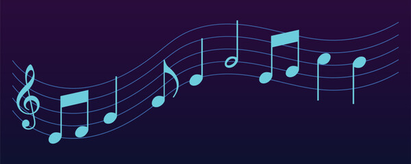 Obraz premium Vector musical melody with floating notes on staff lines. Elegant music score illustration for banners, posters, greeting cards, backgrounds, and creative projects