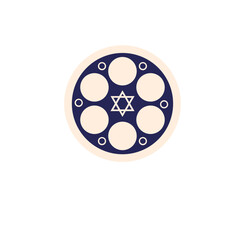 Obraz premium Passover plate in minimal line style. Jewish Passover holiday design. Jewish Passover holiday design. outline vector icon. Symbol, logo illustration