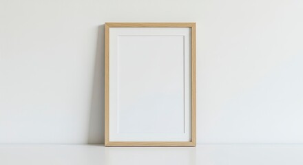 Blank Wooden Frame on White Surface for Art or Photo Display