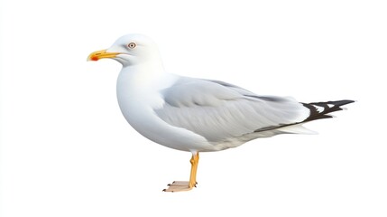 Naklejka premium Majestic Seagull on White Background: A Detailed Portrait