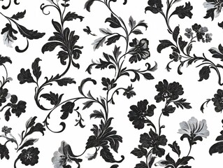 Fototapeta premium Elegant Monochrome Floral Damask Seamless Pattern Texture Background