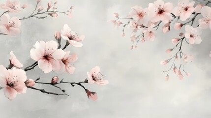 A serene illustration of delicate cherry blossoms on a soft, muted background.