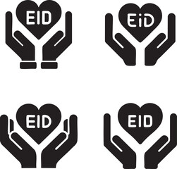 Elegant Eid Celebration Icon  Two Hands Holding a Heart with 'EID' in White, Symbolizing Love, Care, and Festive Spirit