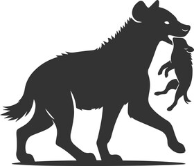 A hyena carrying a small prey in its mouth vector animal silhouette