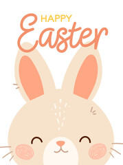 Happy Easter poster or greeting card with Easter bunny. Flat vector illustration