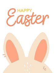 Happy Easter poster or greeting card with Easter bunny ears. Flat vector illustration