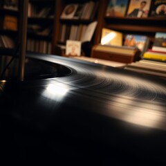 Obraz premium Spinning Vinyl Record in Vintage Record Store
