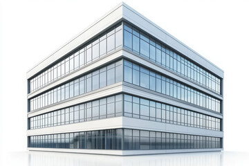 Fototapeta premium Modern high-rise office building with large windows in 3D on white background