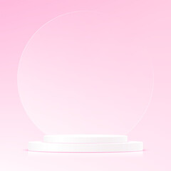 Pink background vector 3d with white podium Space for selling products on the website. Display of cosmetic products. Stage or podium. Product display background. Vector illustration.