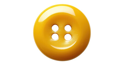 Obraz premium Bright yellow round button with four holes against a clean white background