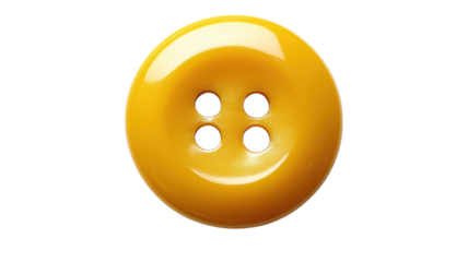 Bright yellow round button with four holes against a clean white background