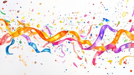 Naklejka premium Colorful Watercolor Streamer Ribbon with Splashing Paint Elements 