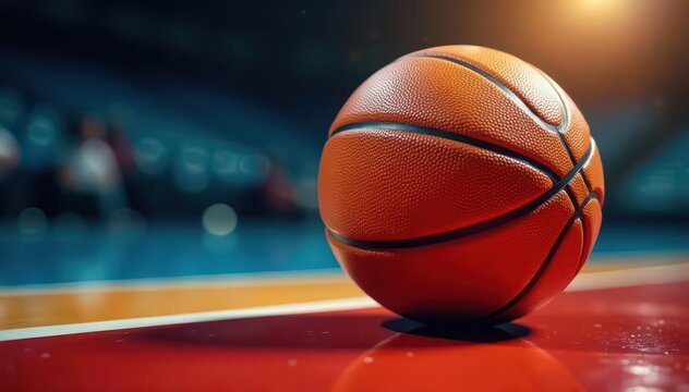 Intense basketball game action, close-up on ball , bracket, court