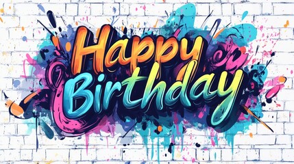 The lettering Happy Birthday in a colorful graffiti style with a white background, vector illustration in the colorful cartoon style