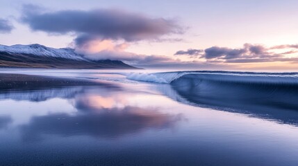A Serene Reflection of Clouds on a Glassy Shoreline 