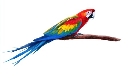 Fototapeta premium Scarlet Macaw Perched on Branch: A Vivid Portrait