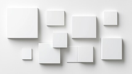 Abstract geometric composition of white 3D squares on a clean background, emphasizing minimalism and design.