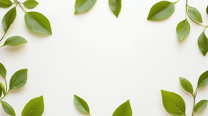 Green Leaves Frame on White Background