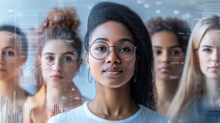 Diverse Women Stand Together Representing Data and Modern Technology