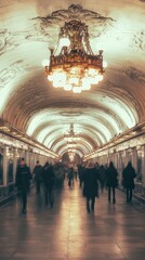 Busy urban subway and train station scenes with commuters walking, using escalators, and navigating through modern and historic underground transit hubs during rush hour.