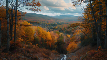 Enchanting Riverbank Surrounded by Glowing Autumn Trees