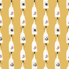 Wine. Bottles. Drinks. Vector seamless pattern, print, background, design