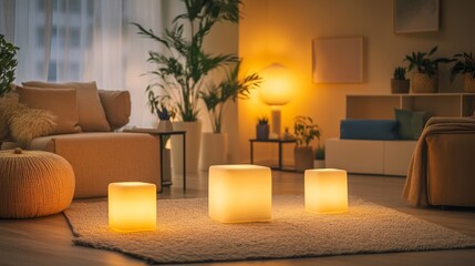 Cozy Counseling Space with Soft Furnishings and Ambient Lighting 