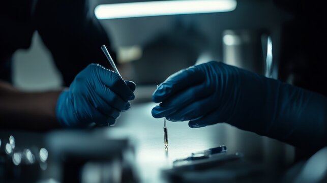 Criminal investigation officer collecting gunshot residue from a suspect’s hands. Featuring attention to detail and thorough investigation