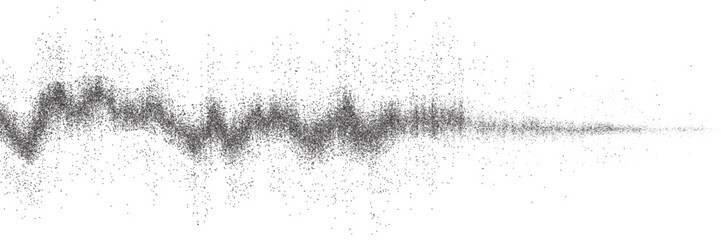 Noise grain soundwave or sound wave of grainy dust sand gradient. Vector noise grain wave of sound signal frequency in halftone grunge effect. Audio wave visualizer