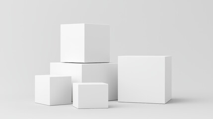 Minimalist display with varying white cubes for design and branding mockup.