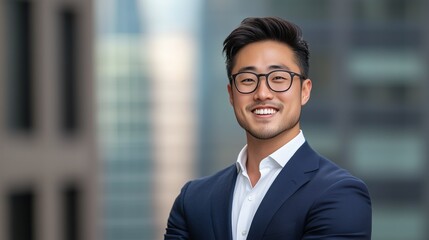 Confident professional young man poses for commercial billboard in urban setting