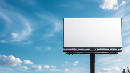 Billboard blank canvas under a clear blue sky with scattered clouds during daytime
