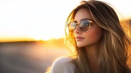Sunglasses fashion during sunset at outdoor location for billboard promotion