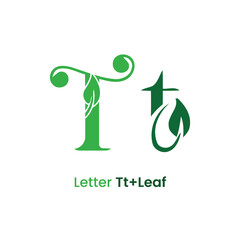 Initial letter t leaf logo design green gradient organic leaf logo