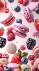 Colorful macarons and fresh berries create a delightful dessert display for any occasion